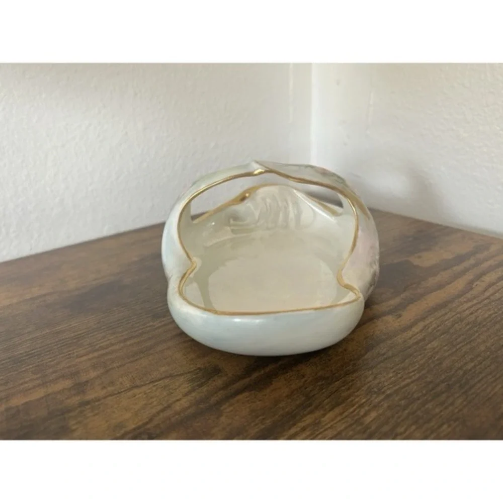 Antique French Limoges Handled Porcelain‎ Basket Hand Painted Floral & Gold